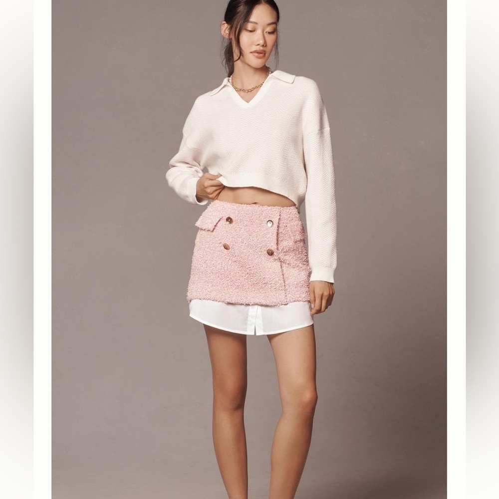 ANTHROPOLOGIE Maeve Tweed Mini Skirt Pink Combo Size 14 NEW